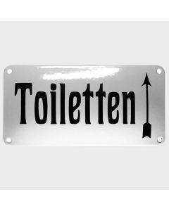 Emaille Hinweisschild Toiletten Pfeil oben 20×10 cm