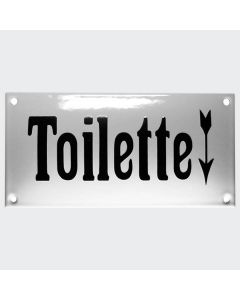 Emaille Hinweisschild Toiletten Pfeil unten 20×10 cm